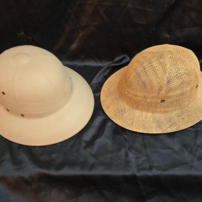 Brookstone safari straw hat and a Vintage pith helmet, safari Hat, Men's Hat, 1950s fashion