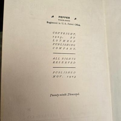 Wooden R& B bookends with a collection of vintage books - Five little peppers at school, Colorado, and an antique German Sunday...