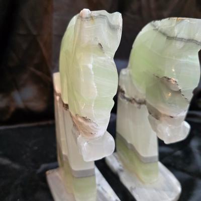 Pair of vintage MCM carved onyx horse head bookends