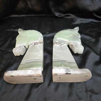 Pair of vintage MCM carved onyx horse head bookends