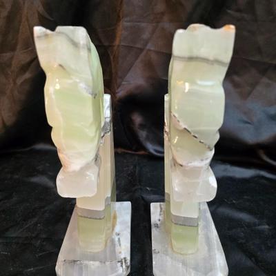 Pair of vintage MCM carved onyx horse head bookends