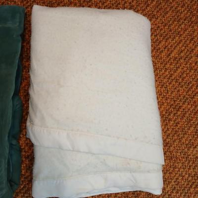 Two blankets - Vellux - and a white one with satin trim