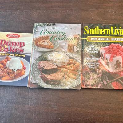Sale Photo Thumbnail #92: Includes Dump Cakes & One-Bowl Baking (Brand Name Recipes), The Complete Guide to Country Cooking (Taste of Home), and Southern Living 1996 Annual Recipes. Each book offers homestyle comfort food recipes with color photos and classic Southern or Midwester