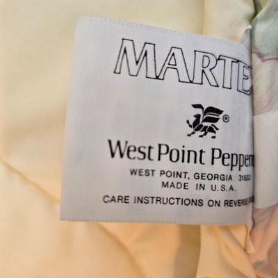 Pair of vintage Martex "Beau Rivage" full/queen comforter featuring a large-scale floral print with pink and green poppies.