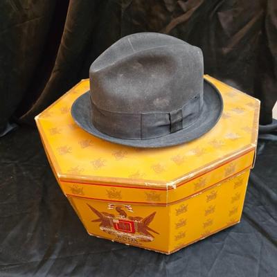 Vintage Knox New York Black Felt Fedora Hat Size 7 1/8 With Original Box