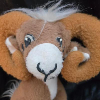 Vintage plush animals including Rushton - Daisy Belle Cow, with Rubber Face and Udders, 1975 Dakin Elbert the Bighorn sheep, Black &...