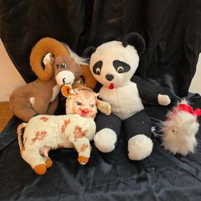 Vintage plush animals including Rushton - Daisy Belle Cow, with Rubber Face and Udders, 1975 Dakin Elbert the Bighorn sheep, Black &...