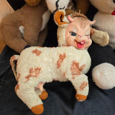 Vintage plush animals including Rushton - Daisy Belle Cow, with Rubber Face and Udders, 1975 Dakin Elbert the Bighorn sheep, Black &...