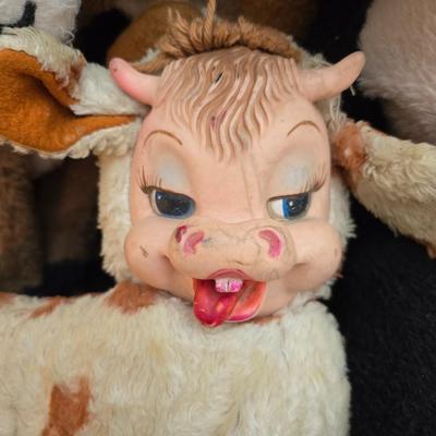 Vintage plush animals including Rushton - Daisy Belle Cow, with Rubber Face and Udders, 1975 Dakin Elbert the Bighorn sheep, Black &...