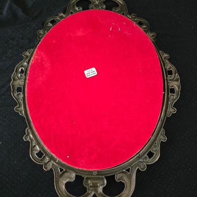 Vintage Mid Century Brass Metal Framed Blue Boy and Pinkie Set of 2 Ornate Photo Frame Made in Italy convex glass