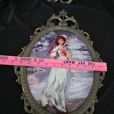 Vintage Mid Century Brass Metal Framed Blue Boy and Pinkie Set of 2 Ornate Photo Frame Made in Italy convex glass