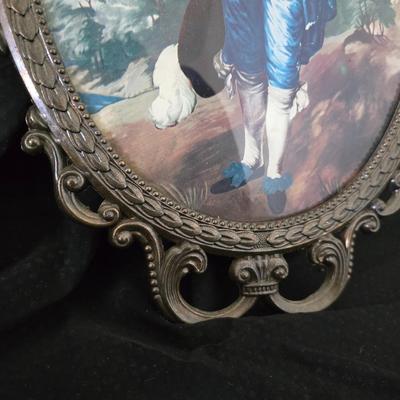 Vintage Mid Century Brass Metal Framed Blue Boy and Pinkie Set of 2 Ornate Photo Frame Made in Italy convex glass