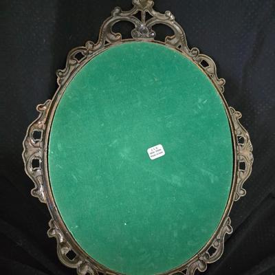 Vintage Mid Century Brass Metal Framed Blue Boy and Pinkie Set of 2 Ornate Photo Frame Made in Italy convex glass