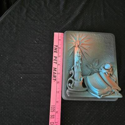 vintage "Prayer" and "Eternal Light" 3D plaques by Victor for Creative Arts, Inc., originally produced around 1959-1964.