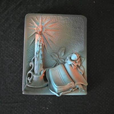 vintage "Prayer" and "Eternal Light" 3D plaques by Victor for Creative Arts, Inc., originally produced around 1959-1964.