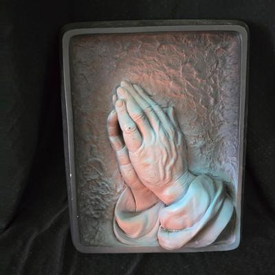 vintage "Prayer" and "Eternal Light" 3D plaques by Victor for Creative Arts, Inc., originally produced around 1959-1964.