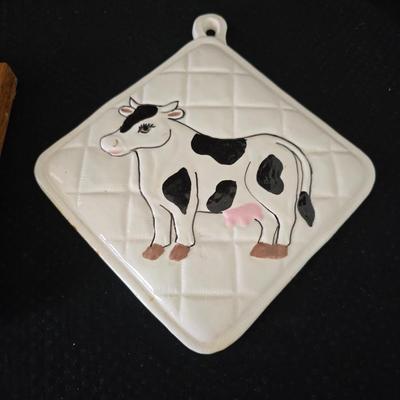 vintage Ceramic cow trivet - Santa Fe Art tile 6" "Cows" Arius trivet and two porcelain Holstiens
