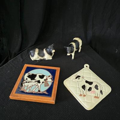 vintage Ceramic cow trivet - Santa Fe Art tile 6" "Cows" Arius trivet and two porcelain Holstiens