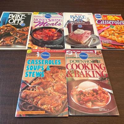 Sale Photo Thumbnail #98: Includes six vintage Pillsbury Classic Cookbooks: Casseroles, Soups & Stews, Down-Home Cooking & Baking, Money-Saving Meals, Bake-Off Cookbook #90, Bake-Off Cookbook #91, and Appetizers & Casseroles. A nostalgic and collectible set of mid-1980s to early-1