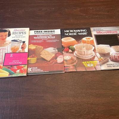 Sale Photo Thumbnail #100: Includes Osterizer Recipes for Every Day Cookery (1964, John Oster Manufacturing Co., with original insert and offer card), Microwaving with Nordic Ware recipe booklet, and DAK Breadmaker Cookbook & Guide. A charming set of appliance-specific cookbooks, p