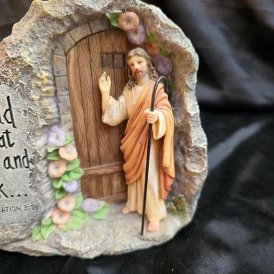 sitting cherub angel garden statue with two faux decorative garden stones