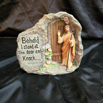 sitting cherub angel garden statue with two faux decorative garden stones