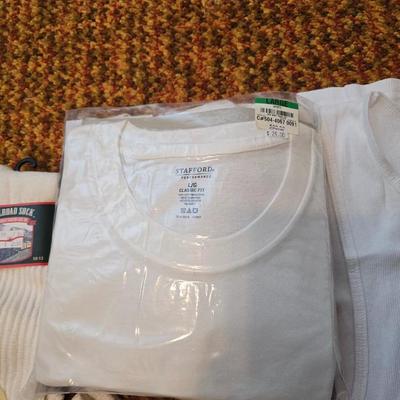 New pack of white Stafford Size Large t-shirts and a bunch of white socks - Some are new all are in excellent condition!