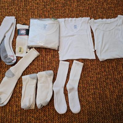 New pack of white Stafford Size Large t-shirts and a bunch of white socks - Some are new all are in excellent condition!