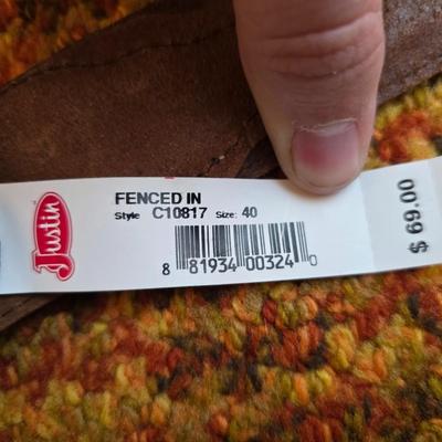 Brand new Justin style C10817 Size 40 bealt with barbed wire leather inlay and a brown Agland wallet