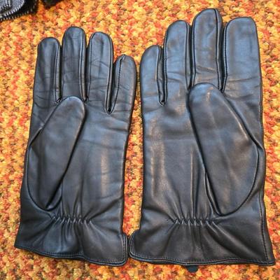 Three pairs of Men's Gloves, two neck Scarves an umbrella