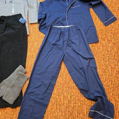 Men's Lounging wear, Pajama sets, and a pair of slipper socks Some brand new! Size Large