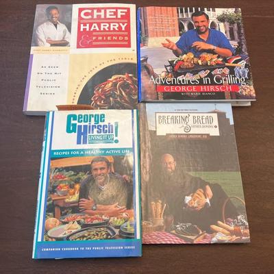 Sale Photo Thumbnail #111: Set of four cookbooks by chefs featured on PBS cooking shows:

Chef Harry & Friends by Harry Schwartz — As seen on PBS, shares approachable, flavorful home recipes.

Adventures in Grilling by George Hirsch — Illustrated hardcover, packed with outdoor 