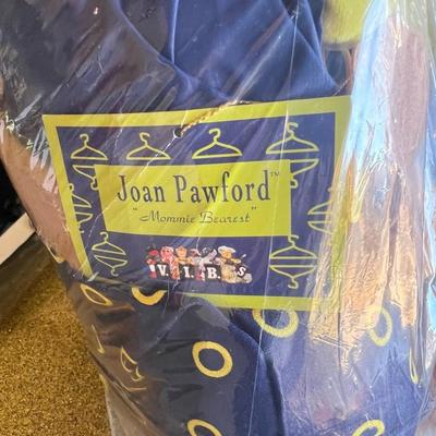 Sale Photo Thumbnail #124: A rare V.I.B.S. (Very Important Bears) character bear by the American Bear Company, this one named “Joan Pawford – ‘Mommie Beariest’”, a parody tribute to Hollywood legend Joan Crawford.
This bear features a bright yellow head and paws, a faux-f