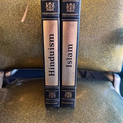 Sale Photo Thumbnail #131: Beautiful matching pair of Easton Press deluxe leatherbound volumes from the World’s Great Religions series:

Islam (Easton Press)

Hinduism (Easton Press)

Both feature:

Full premium leather binding

Hubbed spines with gilt lettering

Gilded page edge