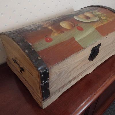 Wood Camel Back Storage Chest with Painted Lid