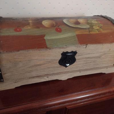 Wood Camel Back Storage Chest with Painted Lid