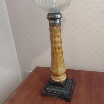 Pair of Matching Vintage Glass Post Table Lamps with Shades
