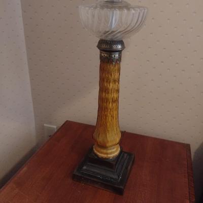 Pair of Matching Vintage Glass Post Table Lamps with Shades