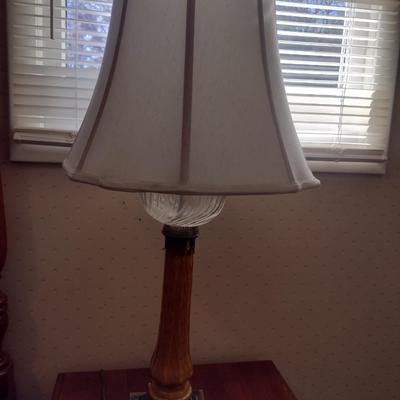 Pair of Matching Vintage Glass Post Table Lamps with Shades