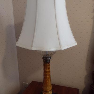 Pair of Matching Vintage Glass Post Table Lamps with Shades
