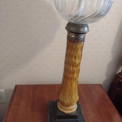 Pair of Matching Vintage Glass Post Table Lamps with Shades