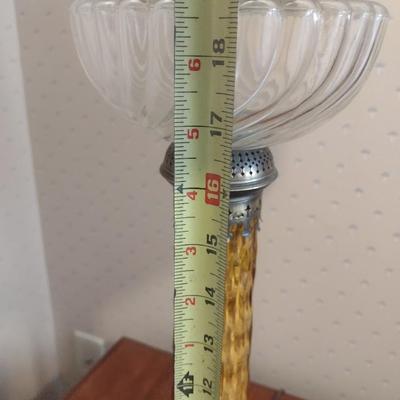 Pair of Matching Vintage Glass Post Table Lamps with Shades