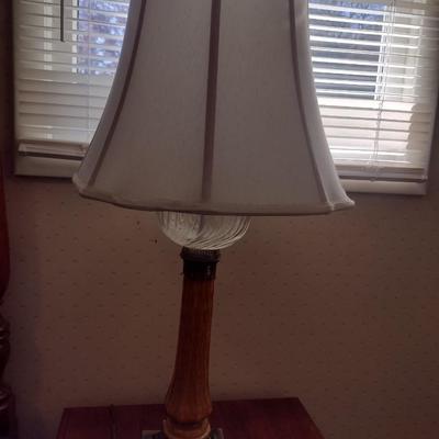 Pair of Matching Vintage Glass Post Table Lamps with Shades