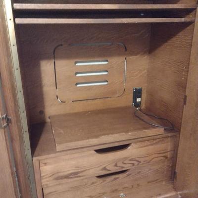 Oak Finish Armoire Media Center Cabinet