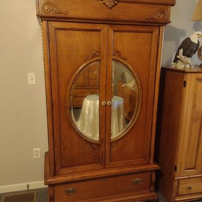 Oak Finish Armoire Media Center Cabinet