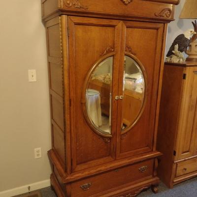 Oak Finish Armoire Media Center Cabinet