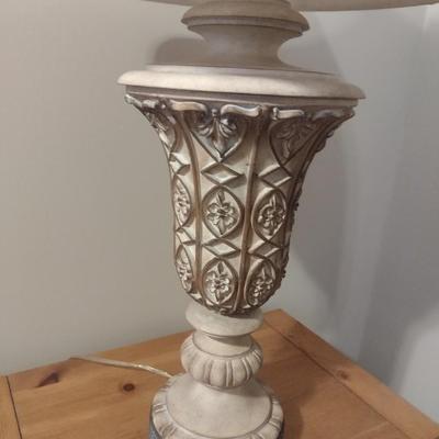 Pair of Matching Resin Urn Post Table Lamps with Shades