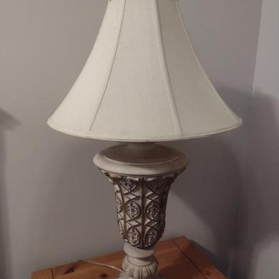 Pair of Matching Resin Urn Post Table Lamps with Shades