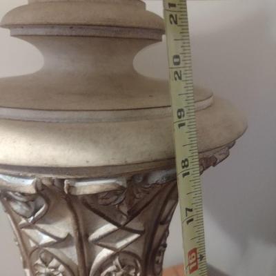 Pair of Matching Resin Urn Post Table Lamps with Shades