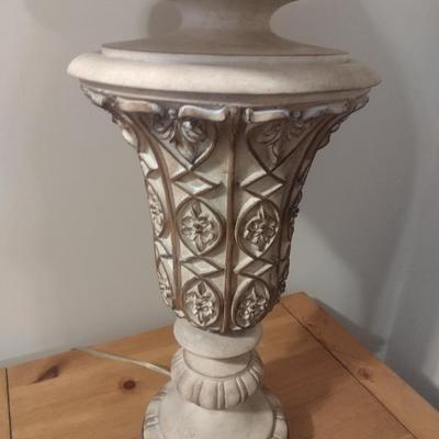 Pair of Matching Resin Urn Post Table Lamps with Shades